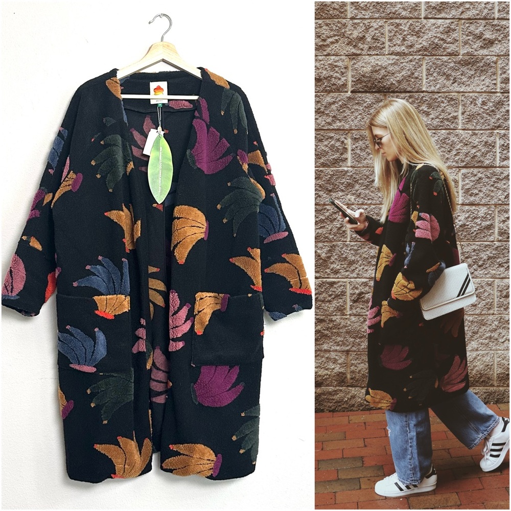 NWT FARM Rio Banangola Fleece Cardigan Colorful Bananas (sold out online) XS